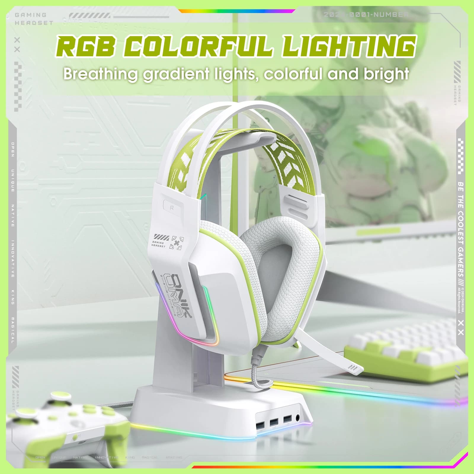 ONIKUMA X13 Over-ear Headphones Headphones Auxiliary with wired deletion Pink Cat Earrings RGB light with PC microphone PS4