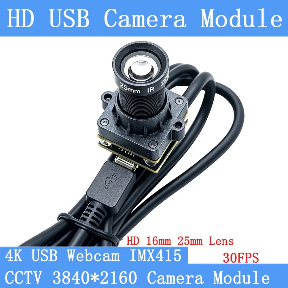 Webcam USB 4K 3840x2160 ad Alta Risoluzione 30fps, Modulo Telecamera UVC Mini IMX415 20mm*20mm con Lente a Bassa Distorsione da 25mm per Sicurezza CCTV