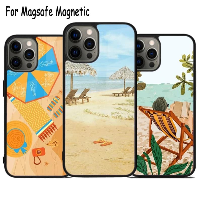 Bellissima Cover Wireless per iPhone 17 Air 15 16 16e 14 13 11 12 Pro Max Plus con Funzione Magsafe Magnetica - Tema Spiaggia Estiva Rilassante