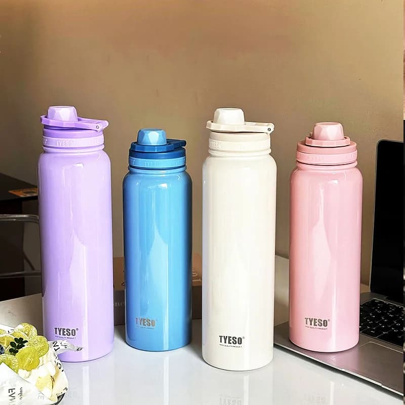 Borraccia Termica Sportiva TYESO in Acciaio Inox, Bottiglia d'Acqua Portatile, Mantiene Freddo e Caldo, Tazza Termica Isolata per Auto