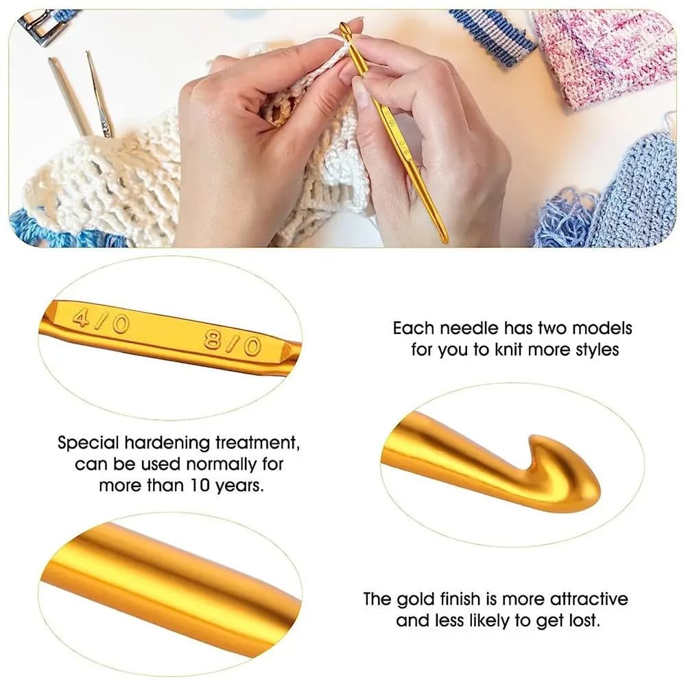 Handicraft Gold Double End Crochet Hooks Aluminum Multisize Crochet Needles Crocheting Hooks Knitting