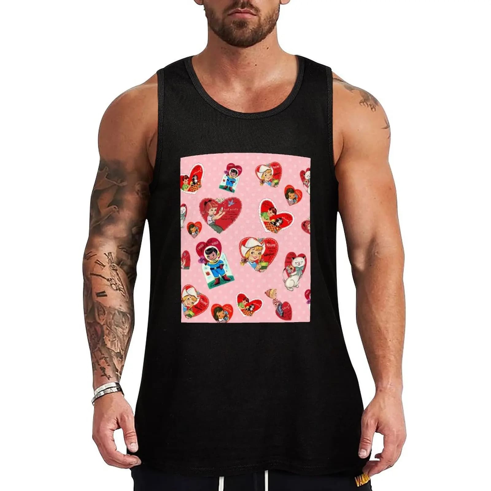 Canotta vintage con motivo San Valentino, canotta elasticizzata ad alte prestazioni, abbigliamento sportivo per allenamento