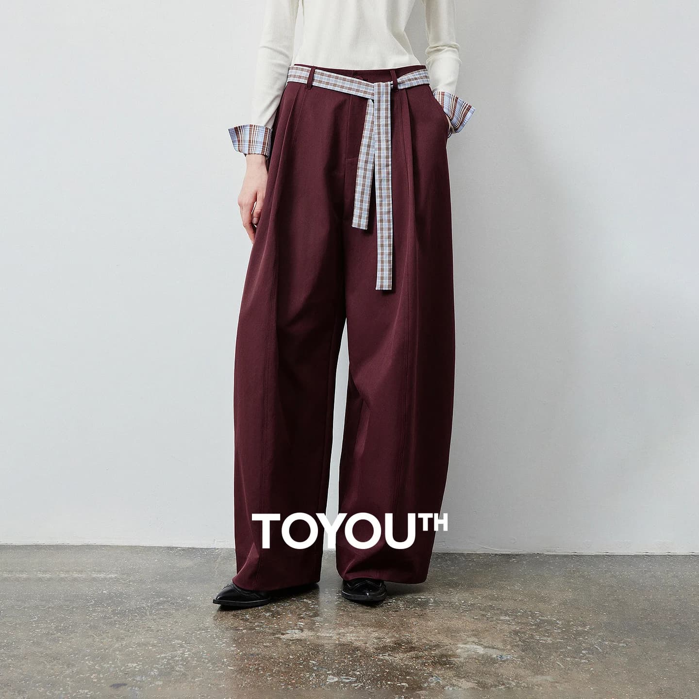 TOYOUTH Women's High Waist Wide Leg Curved Pants 2026 Autumn New Drapey With Belt Intellectual Old Money Office Suit Trousers