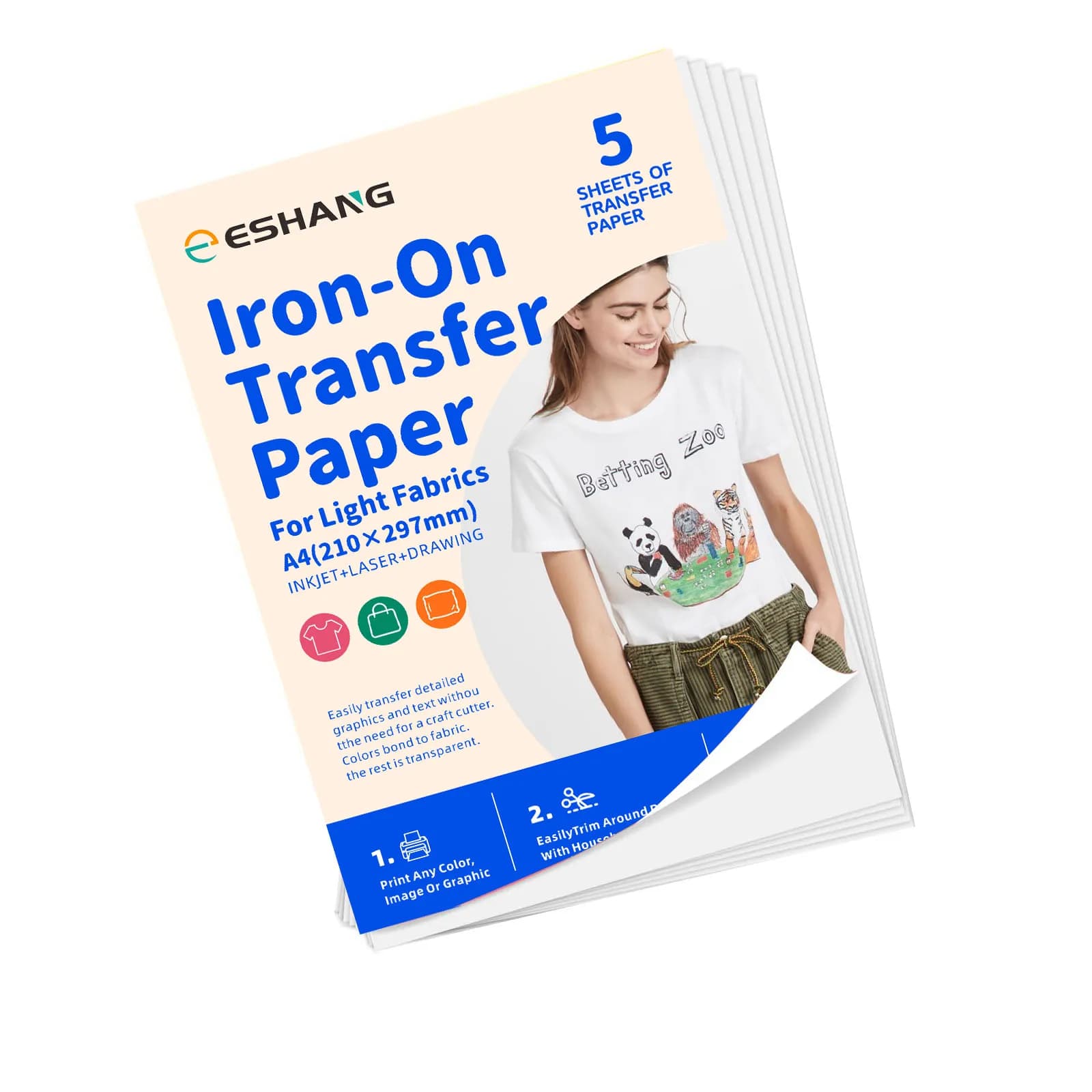 5 A4 thermal transfer paper sheets for Vinyl T-shirts for printing heat transfer for inkjet printer for light and white fabrics