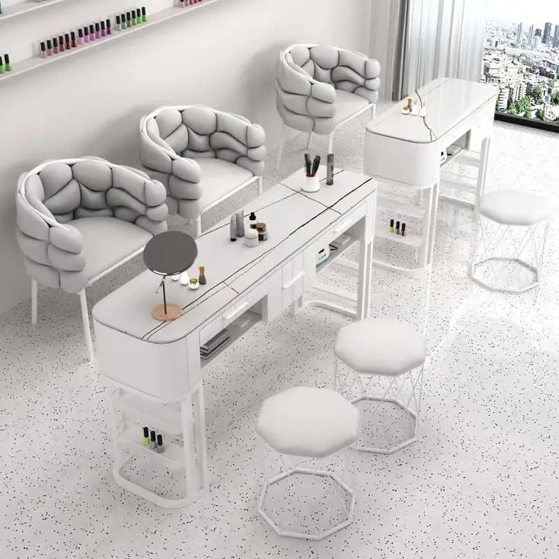 Scrivania per manicure con cassetti, design europeo, per reception, per la cura delle unghie, minimalista, bianca, con organizer, in legno, mobili per nail art