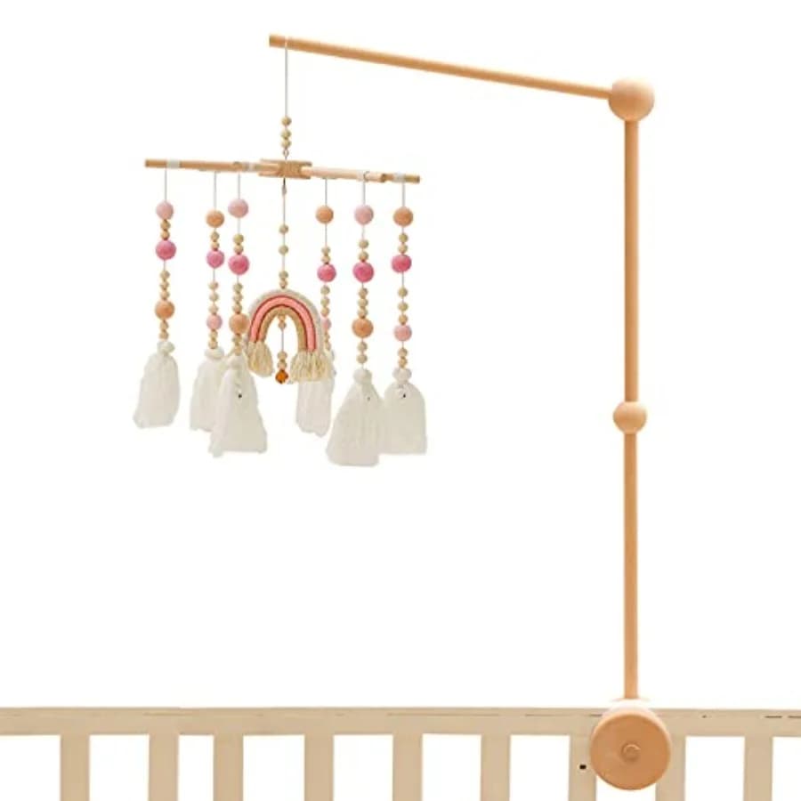 Set 2 in 1 per Neonati - Mobile Arcobaleno da Appendere alla Culla, Braccio in Legno per Mobile da Culla, Supporto per Mobile da Culla, Giocattolo Mobile per Culla