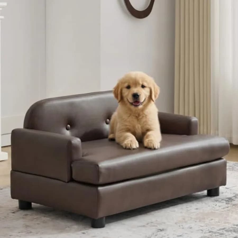 Luxury Bed Sofa for Dogs, Reinforced Leather with Waterproof Durable and Orthopaedic Sponge - Modern Style for Furniture Dogs