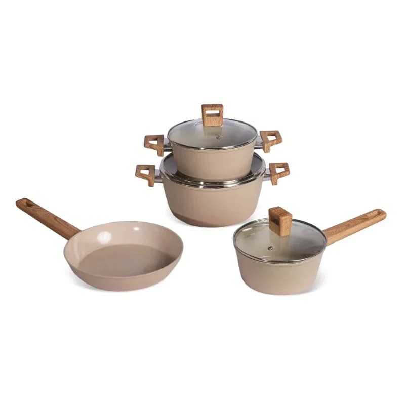 Set di pentole da cucina per induzione, resistenti, con rivestimento ceramico antiaderente e coperchio in vetro con logo, padella.