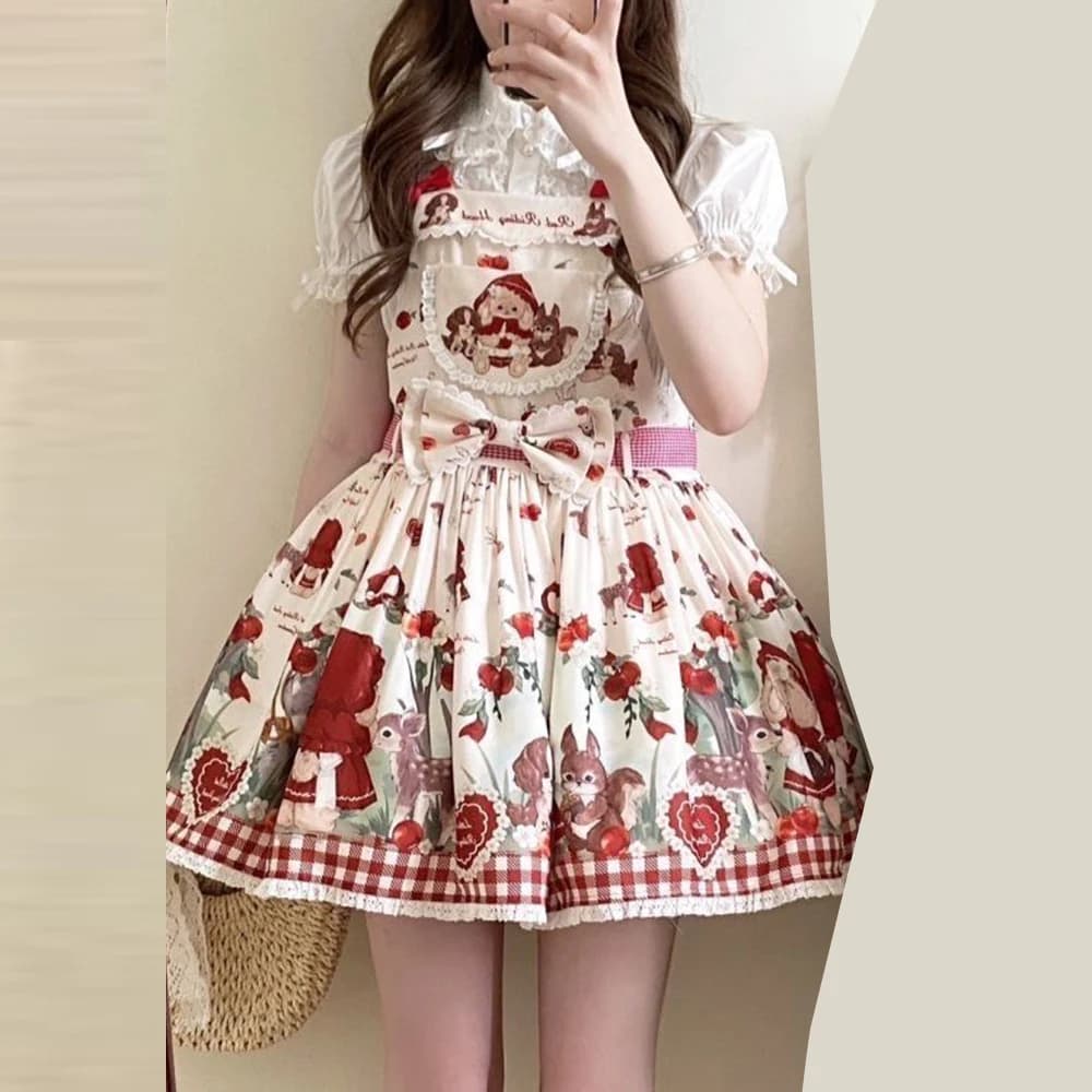 Cane Cappuccetto Rosso Cintura con bordo libero Cintura con clip Grande farfalla Lolita abbigliamento donna abiti da festa