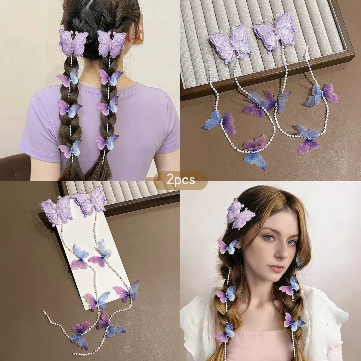 2 fermagli per capelli con nappe a forma di farfalla viola, dolci ed eleganti, adatti per l'uso quotidiano come accessorio per capelli