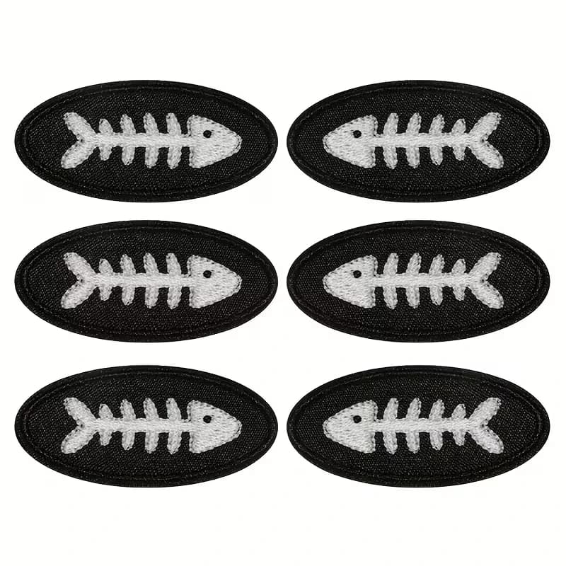 3 Paia di Mini Toppe Ricamate a Lisca di Pesce Termoadesive, Distintivi Gotici per Amanti della Pesca, Regalo Fai da Te per Vestiti, Cappelli, Borse, Giacche, Cappelli da Camionista