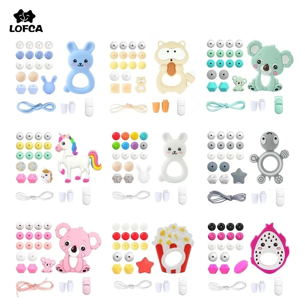 LOFCA Massaggiagengive in silicone per bambini per collana per dentizione per bambini fai-da-te Giocattoli che realizzano set di perline in silicone per uso alimentare con catena per ciuccio di personalità
