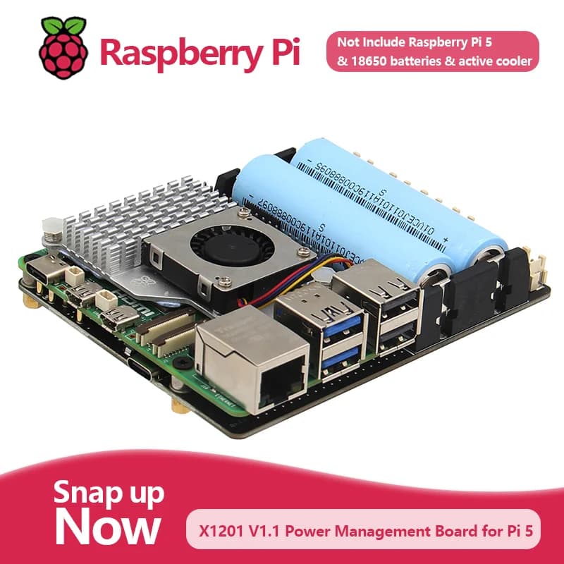 Geekworm Raspberry Pi 5 18650 UPS, scheda di gestione dell'alimentazione X1201 V1.1 con accensione automatica per Pi 5