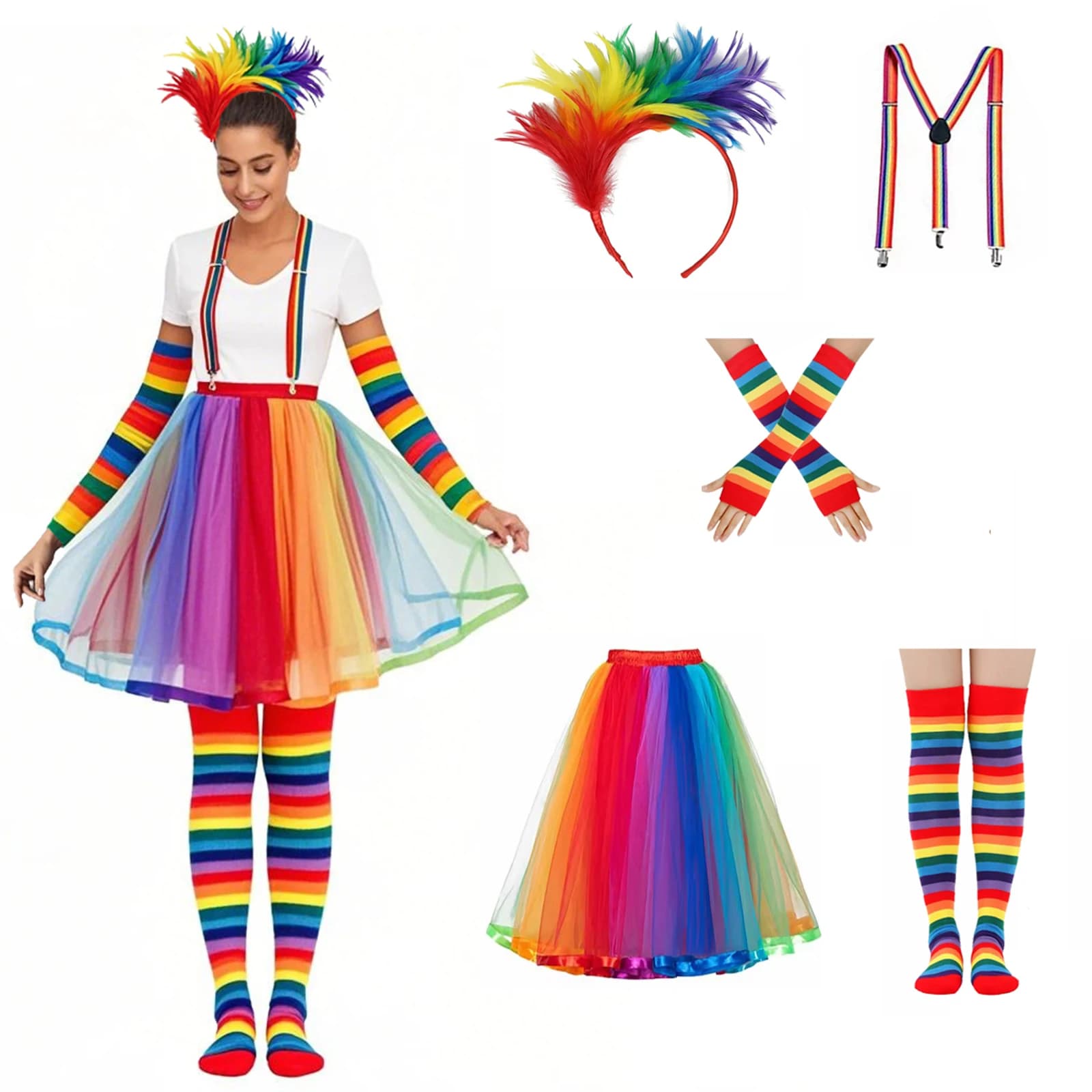 Sleeve Cover Socks with Rainbow Band Strap Long Dress Rainbow, 3 pieces/5 pieces, suitable for dressing cosplay Halloween Carnival parties