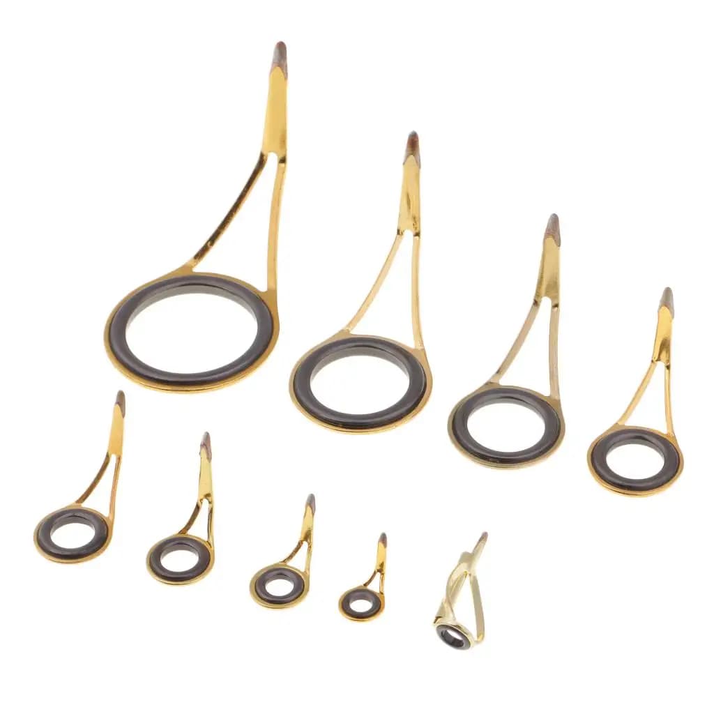 Kit di Riparazione Anelli Guida Canna da Pesca Multi-Misura in Ceramica Dorata per Accessori Costruzione Canne