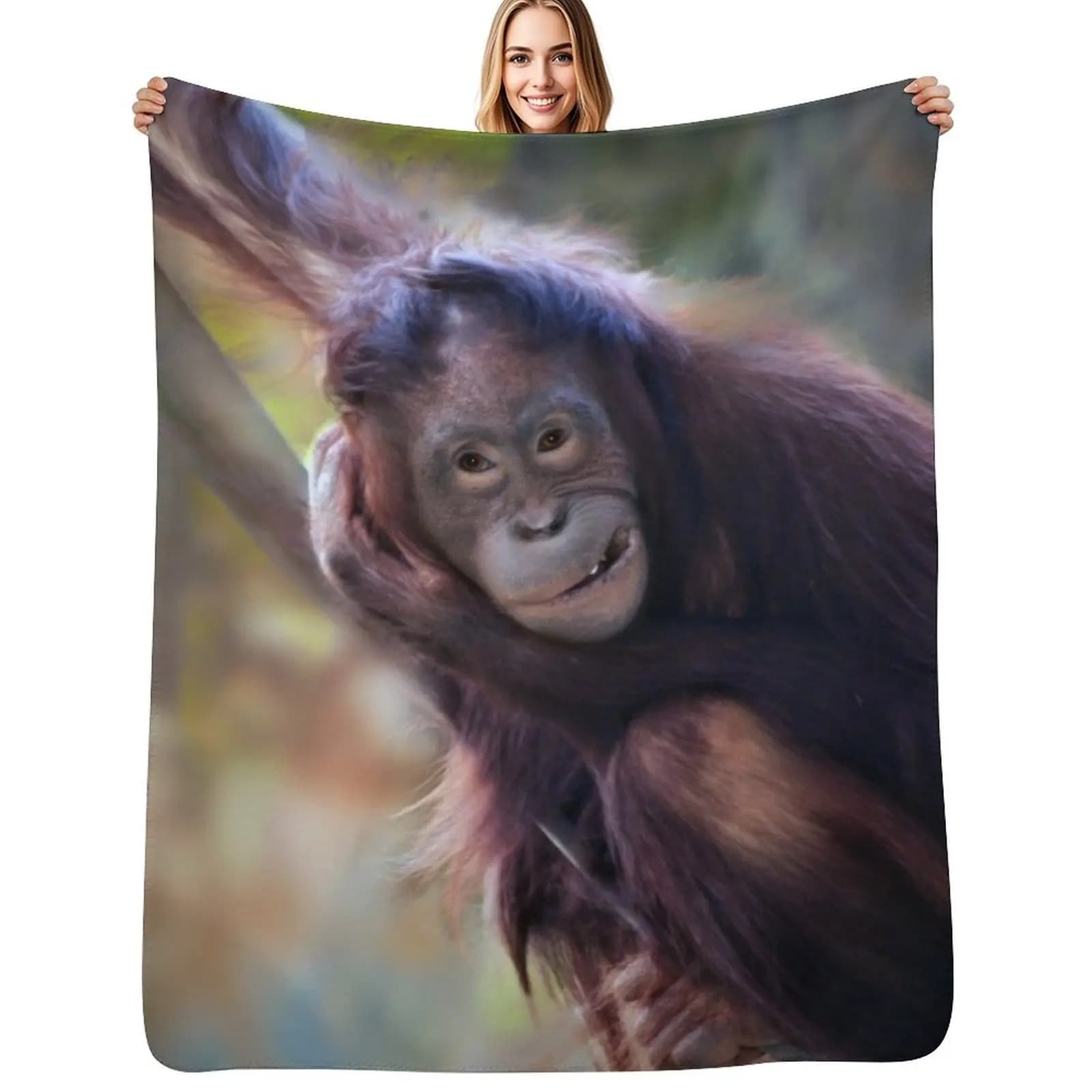 Orangutan Throw Blanket funny gift Bed Fashionable Flannel Picnic Sleeping Bag Cute Blankets