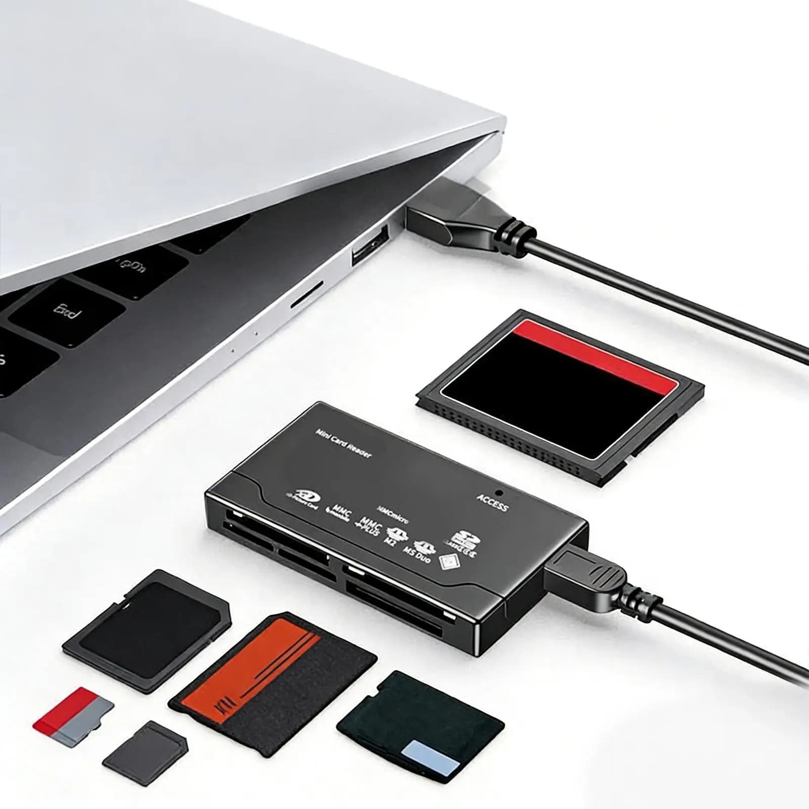 Lettore di schede USB 6-in-1, adattatore sottile per schede di memoria TF/SD/MS/XD/CF per laptop, fotografia, telefono, fotocamera, trasferimento di file