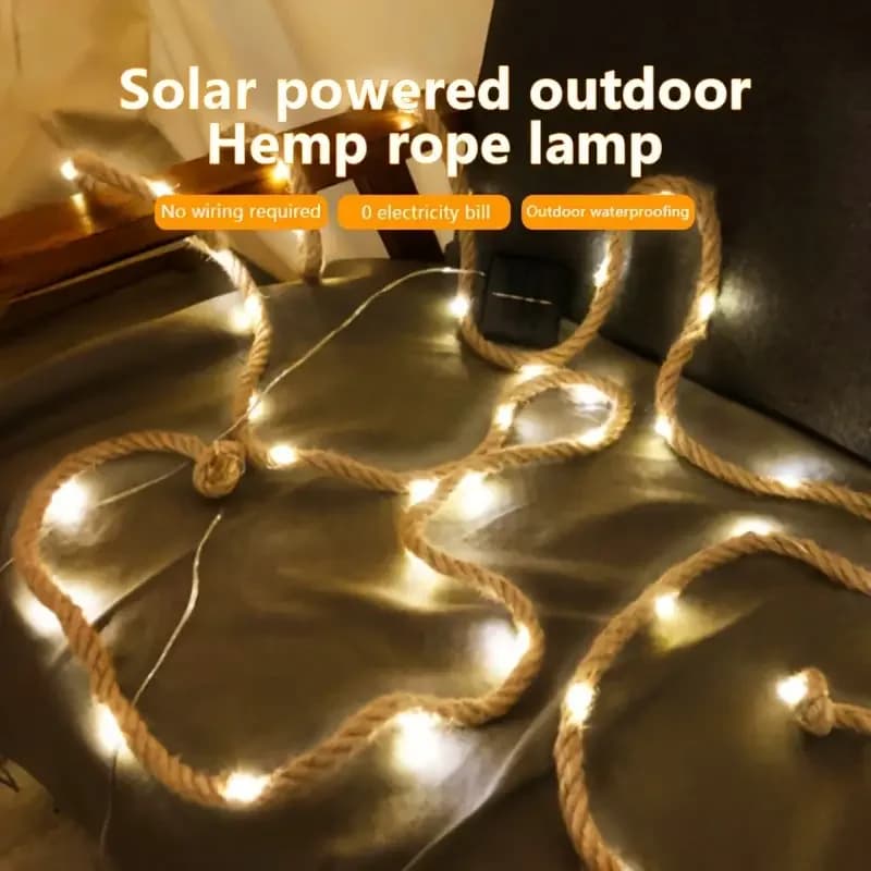 5M/10M Vintage Solar Energy Hemp Cord Lights with 8 Lighting Modes 100/200 LED Copper Wire Fairy Lamp for Camping Furniture