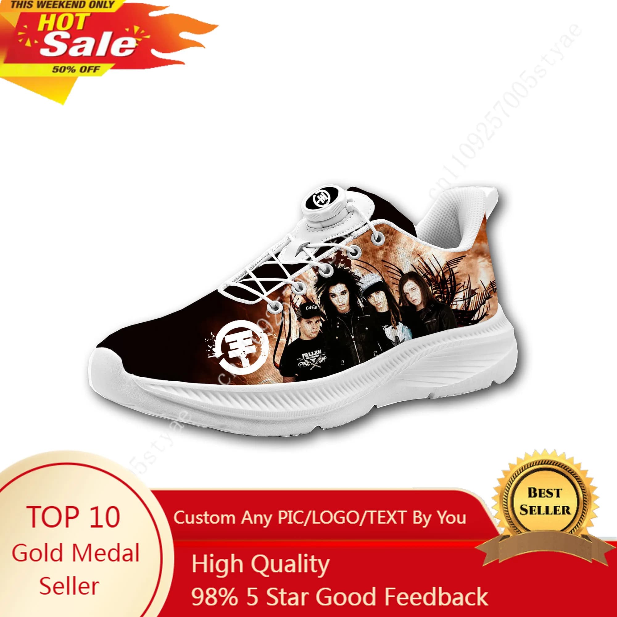 Scarpe da trekking casual da uomo e da donna della band Tokio Hotel, scarpe sportive con bottone rotante senza lacci, sneaker leggere personalizzate