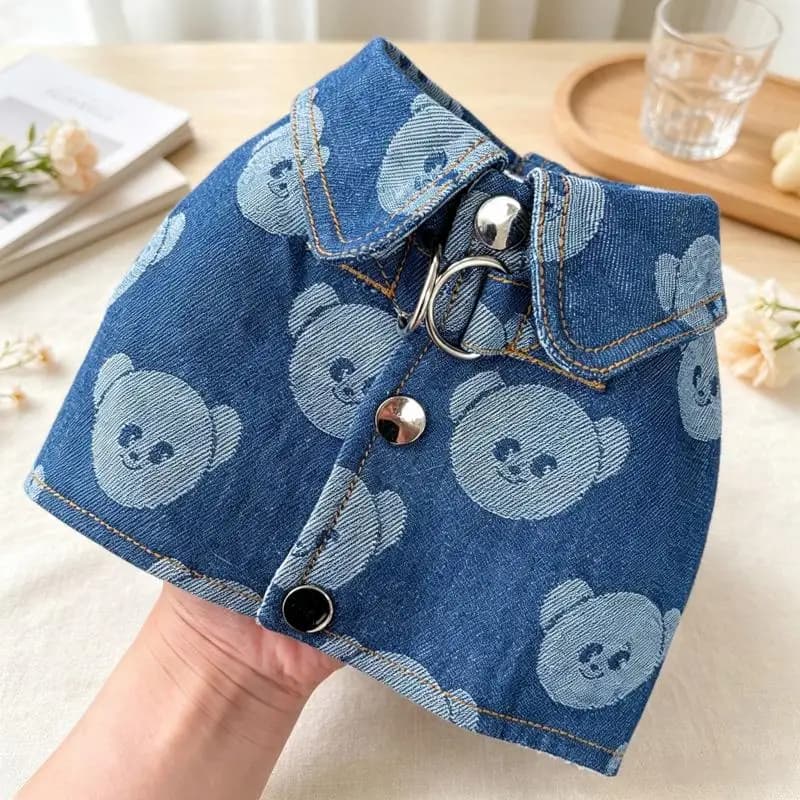 Fashion Soft Dog Harness Leash Set Denim Pet Jacket Bear Print Cat Chest Strap Retro Puppy Harness Vest Pet Dog Walking Supplies