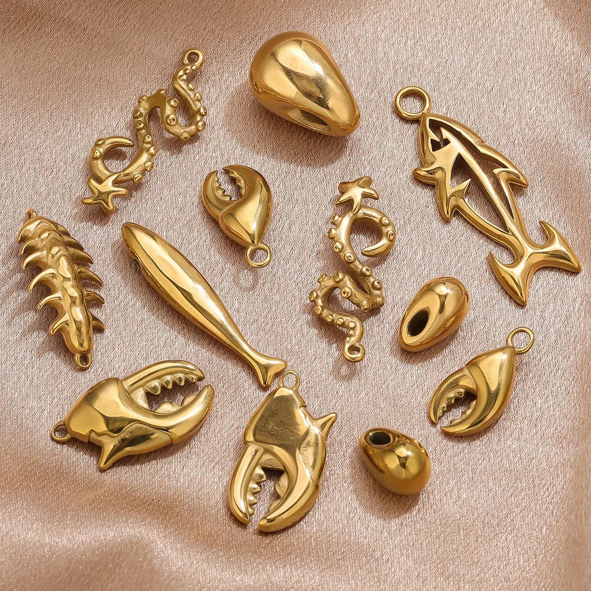 Yori 5 pezzi in acciaio inossidabile colata animale marino polpo squalo granchio ciondolo in oro serie oceano gioielli braccialetto collana fai da te