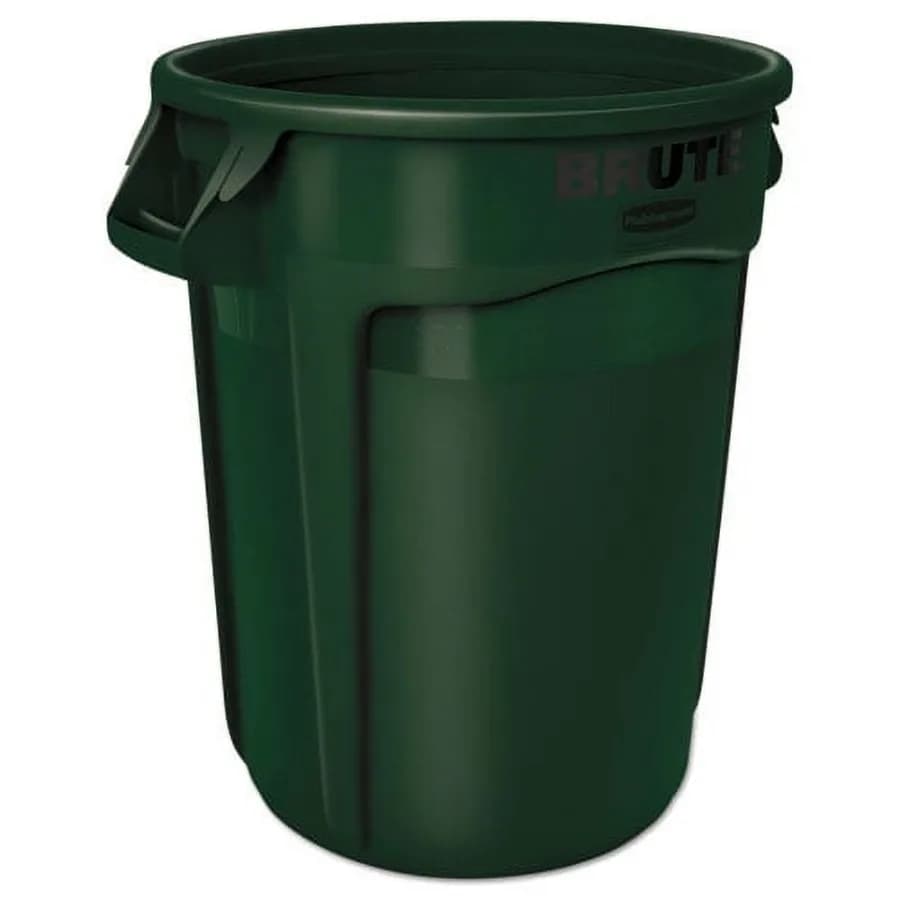 Contenitore Rotondo Brute, Bidone della Spazzatura in Plastica Resistente da 32 Galloni con Coperchio Ermetico, Verde Scuro per Esterni, Giardino, Garage