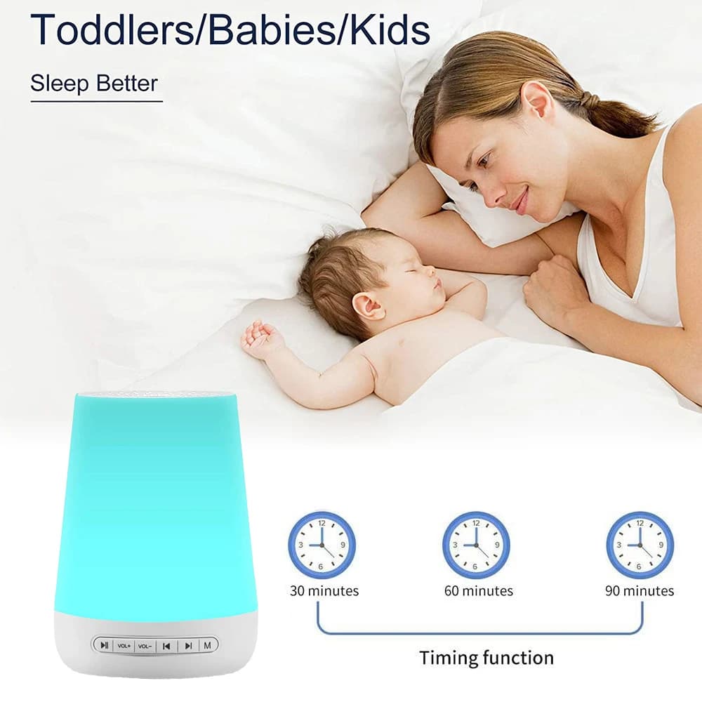 Macchina intelligente per il rumore bianco Macchina per il suono del sonno del bambino Luci notturne colorate 34 suoni rilassanti 30min/60min/90min Timer Controllo APP