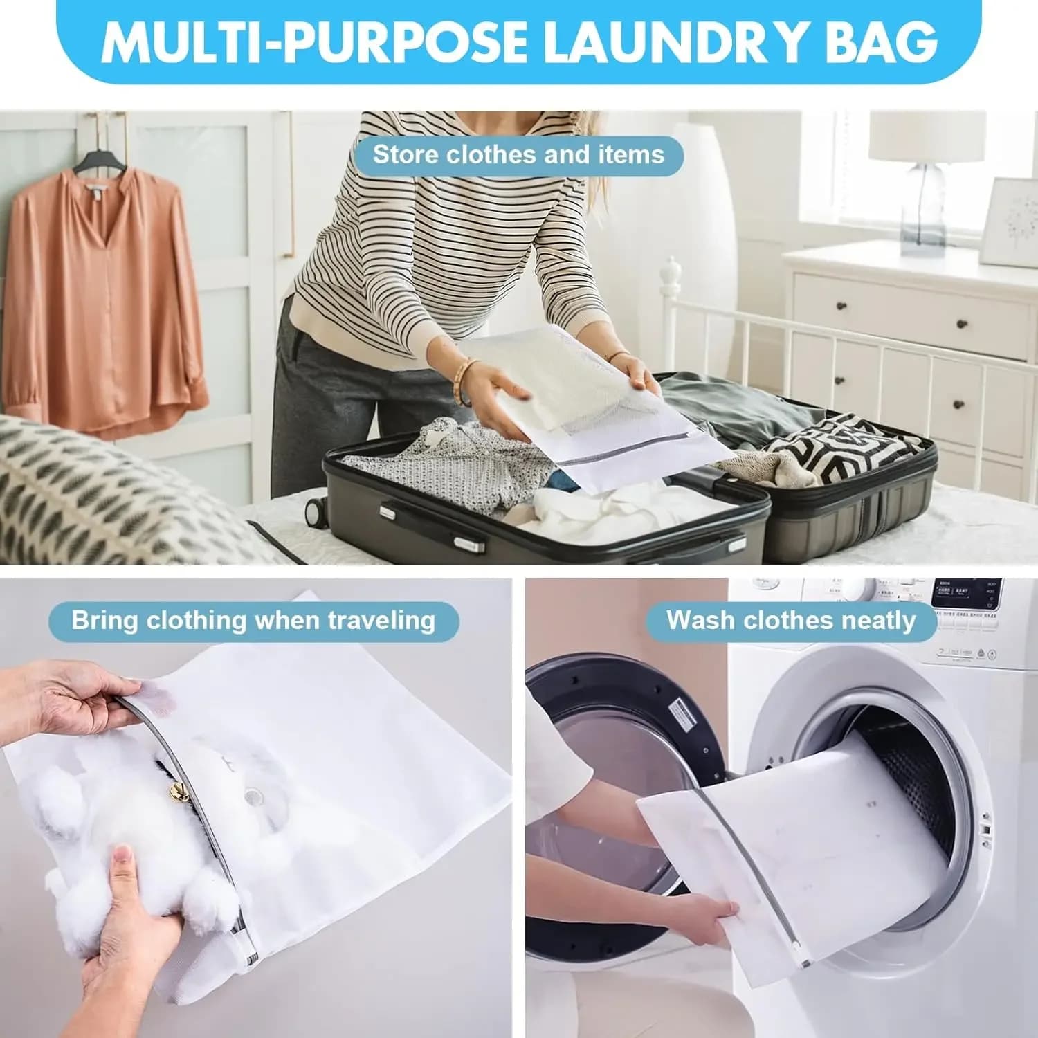 Sacchetti in rete per bucato delicato, confezione da 3 sacchetti in rete per lavaggio in 3 misure (1 grande, 1 medio, 1 piccolo), resistenti e delicati.