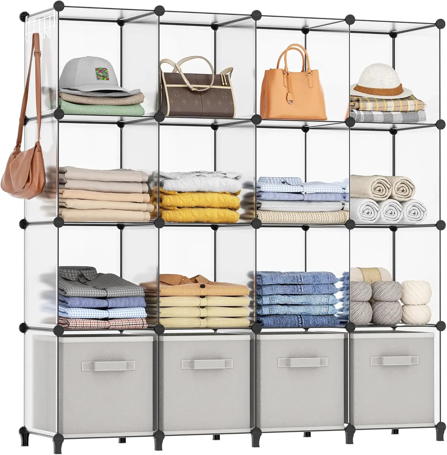 Organizer portaoggetti a 16 cubi per vestiti, camera da letto, cameretta dei bambini, bagno, guardaroba e porta abiti - Scaffali trasparenti