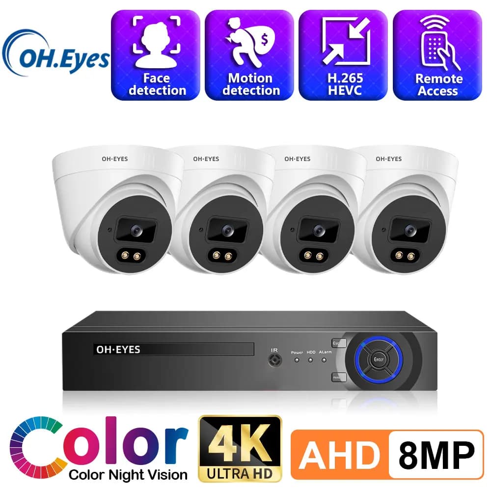 Kit Sistema di Sicurezza DVR 4CH XMEYE con Telecamera AHD 8MP 4K, Visione Notturna a Colori, Rilevamento Facciale, Set di Videosorveglianza con Telecamera BNC