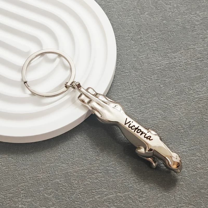 Keyring with custom name with laser engraving, keyring with leopard car pendant, corporate gift