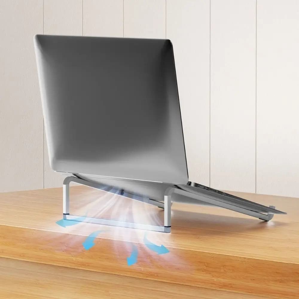 Supporto per Laptop Pieghevole in Lega di Alluminio, Regolabile in Altezza, Raffreddamento e Dissipazione del Calore, Antiscivolo