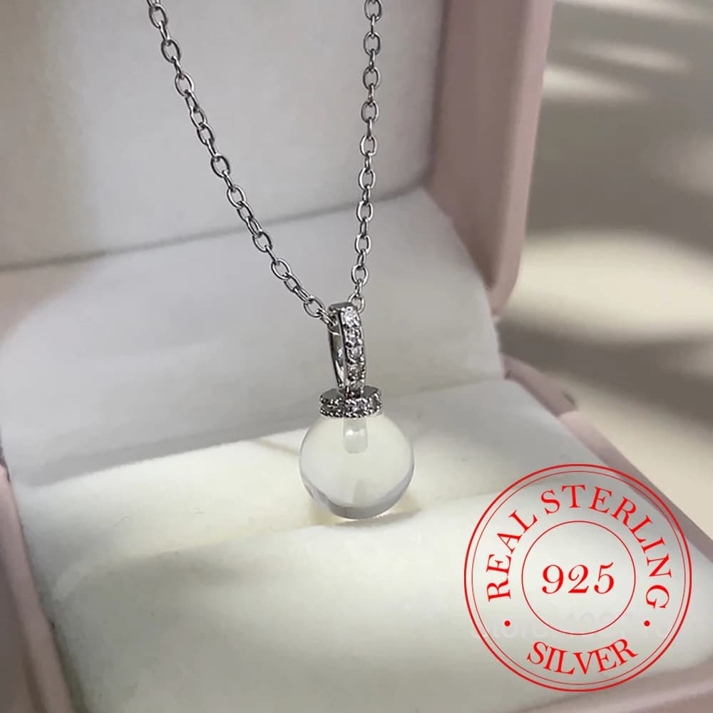 Collana con ciondolo in cristallo con sfera trasparente semplice in argento sterling 925 per regalo di gioielli per feste di nozze con catena girocollo da donna