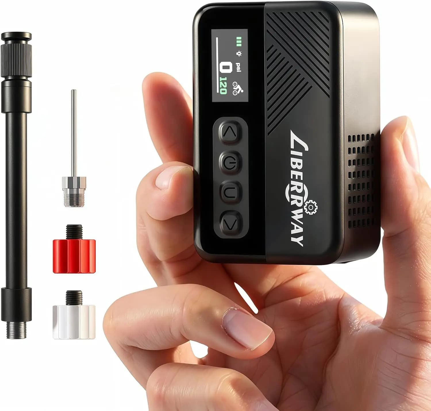 Mini Pompa Elettrica per Pneumatici 120 PSI con Manometro e Funzione Auto-Stop, Portatile per Biciclette, Moto e Palloni