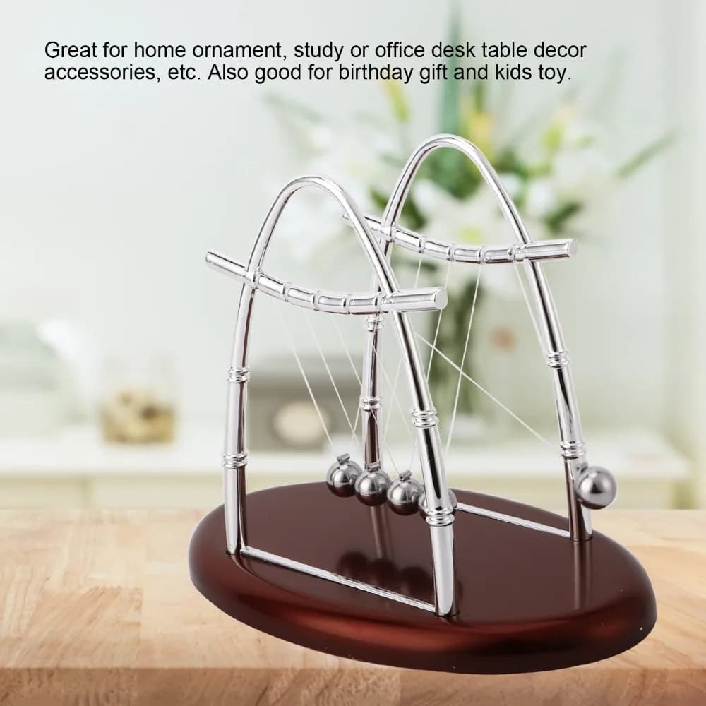 6.93 x 4.17 x 5.51in Balance Balls Wooden Base 5 Steel Balls Pendulum Ornament Swinging Design Desk Size Physics Home Decor