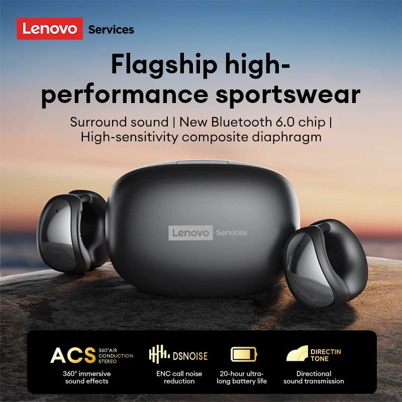 Cuffie Wireless Open-Ear Lenovo RS121 OWS con Clip Auricolare, Auricolari Bluetooth HiFi per Sport e Gaming con Microfono