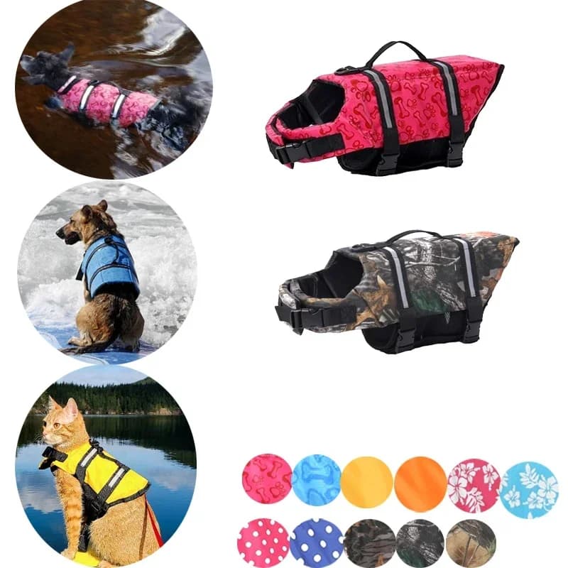 Giubbotti di salvataggio per cani giubbotto di salvataggio regolabile per cani da compagnia con strisce riflettenti gilet di galleggiamento per cani per gatti cani di taglia piccola e media nuoto