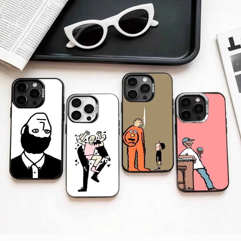 Jean J-Jullien M-Minimalist Art Phone Case for iPhone 17, 16, 15, 14, 13, 12, 11 Plus, Pro Max, with silver coloured inner lining