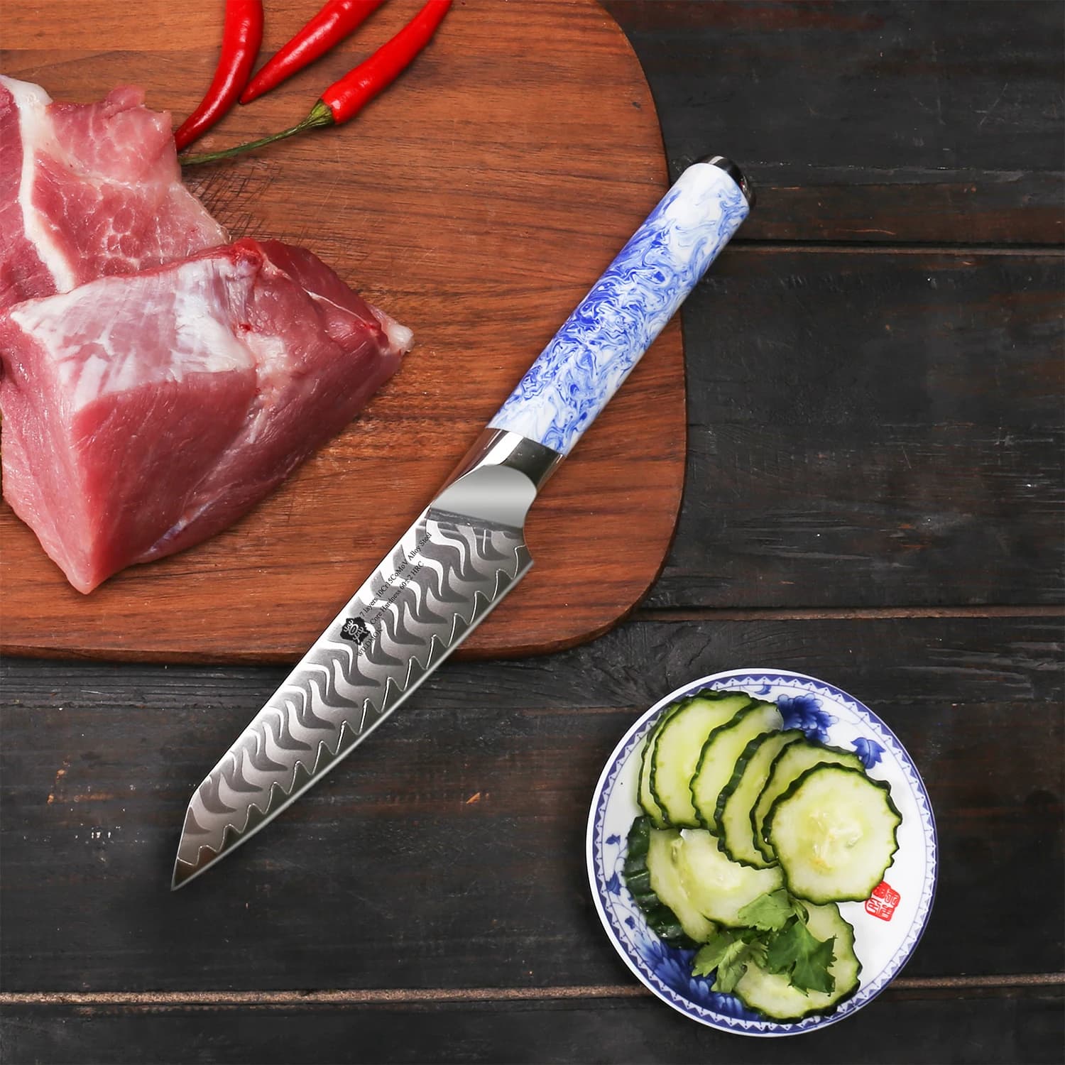 WILDMOK 7 Layer 10Cr15CoMov Alloy Steel Utility Knife 5 Inch, Sharp Kitchen Fruit Knives with Resin Handle