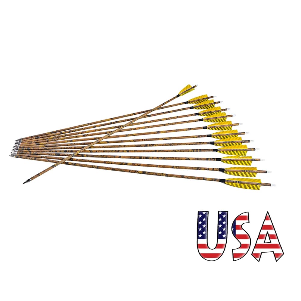 Frecce in Carbonio Spine 500 31.5\" Colore Mimetico ID6.2mm Asta dell'Arco con Punta da 100 Grani per Caccia con l'Arco e Tiro al Bersaglio 6/12 Pezzi