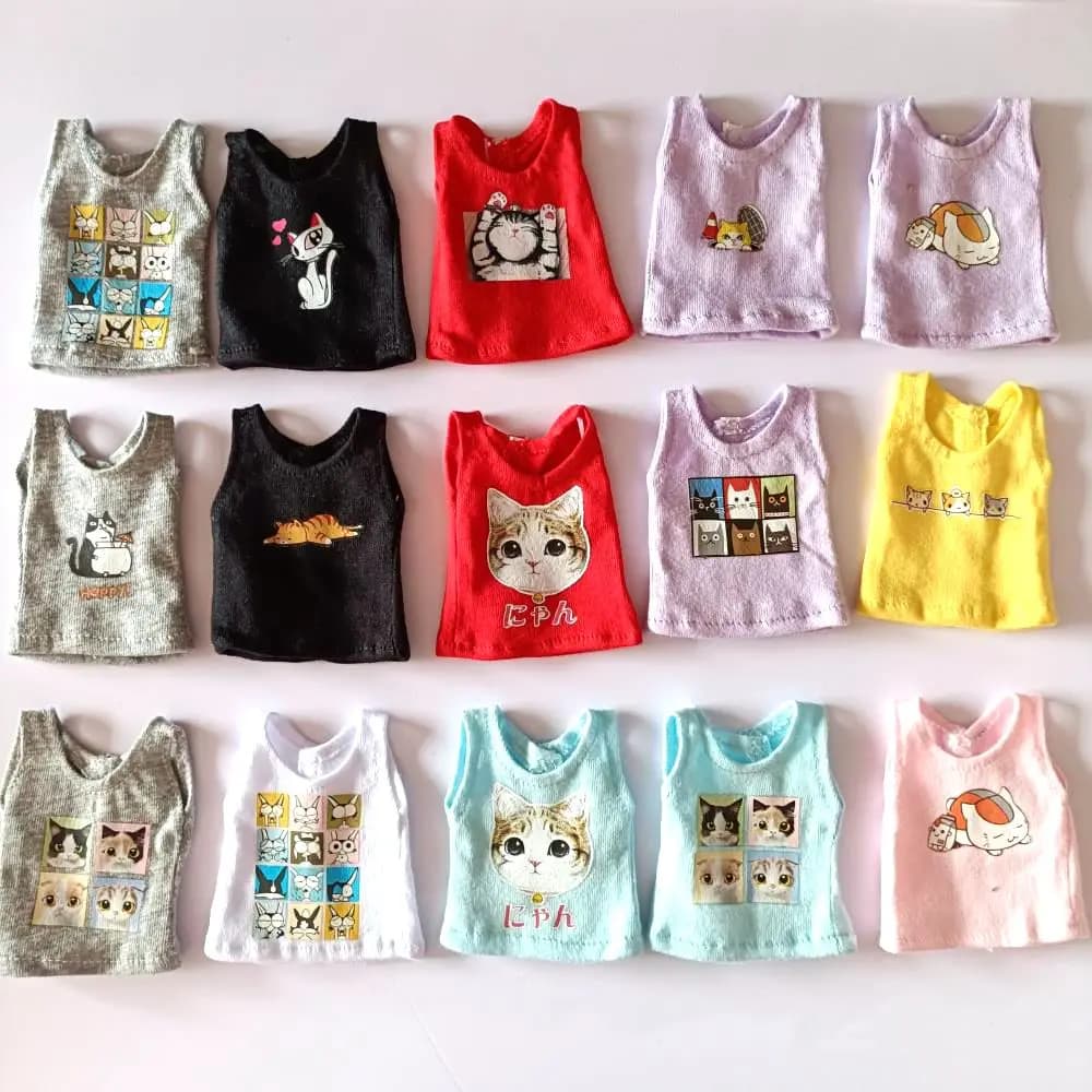 NEW Blyth Clothes T-Shirt Vest Cute Cat print Vest clothes for Blyth, Momoko, Obistu, Licca , FR 1/6 Dolls Accessories