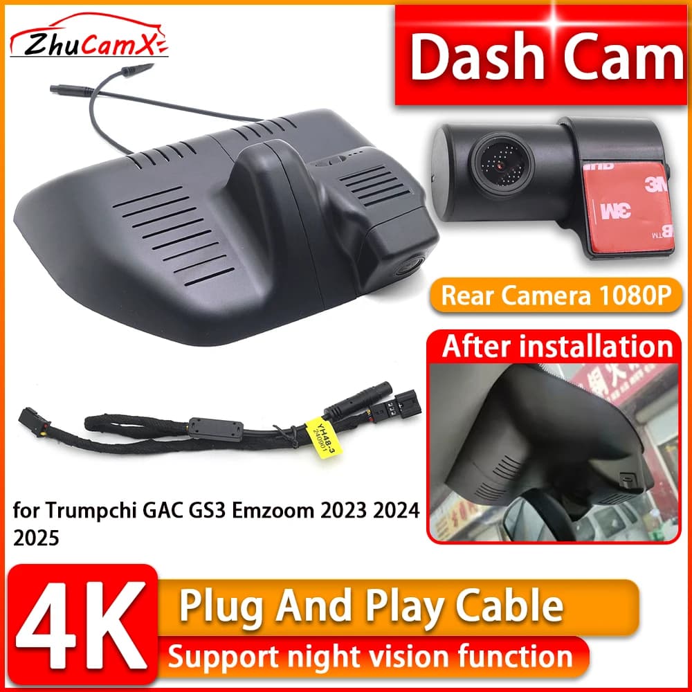 Dash Cam Wi-Fi 4K per Trumpchi GAC GS3 Emzoom 2023 2024 2025, Telecamera DVR Anteriore e Posteriore, Plug and Play, Registratore Video con Visione Notturna