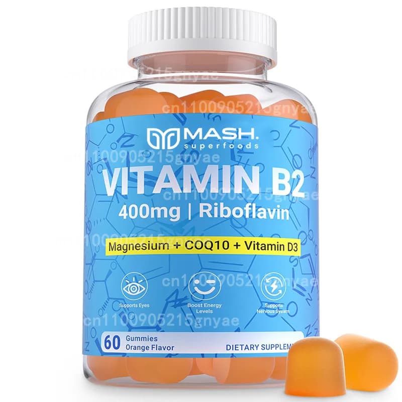 Riboflavin 400 mg vitamin B2 gum supplement containing magnesium, suitable for adults, vegetarian