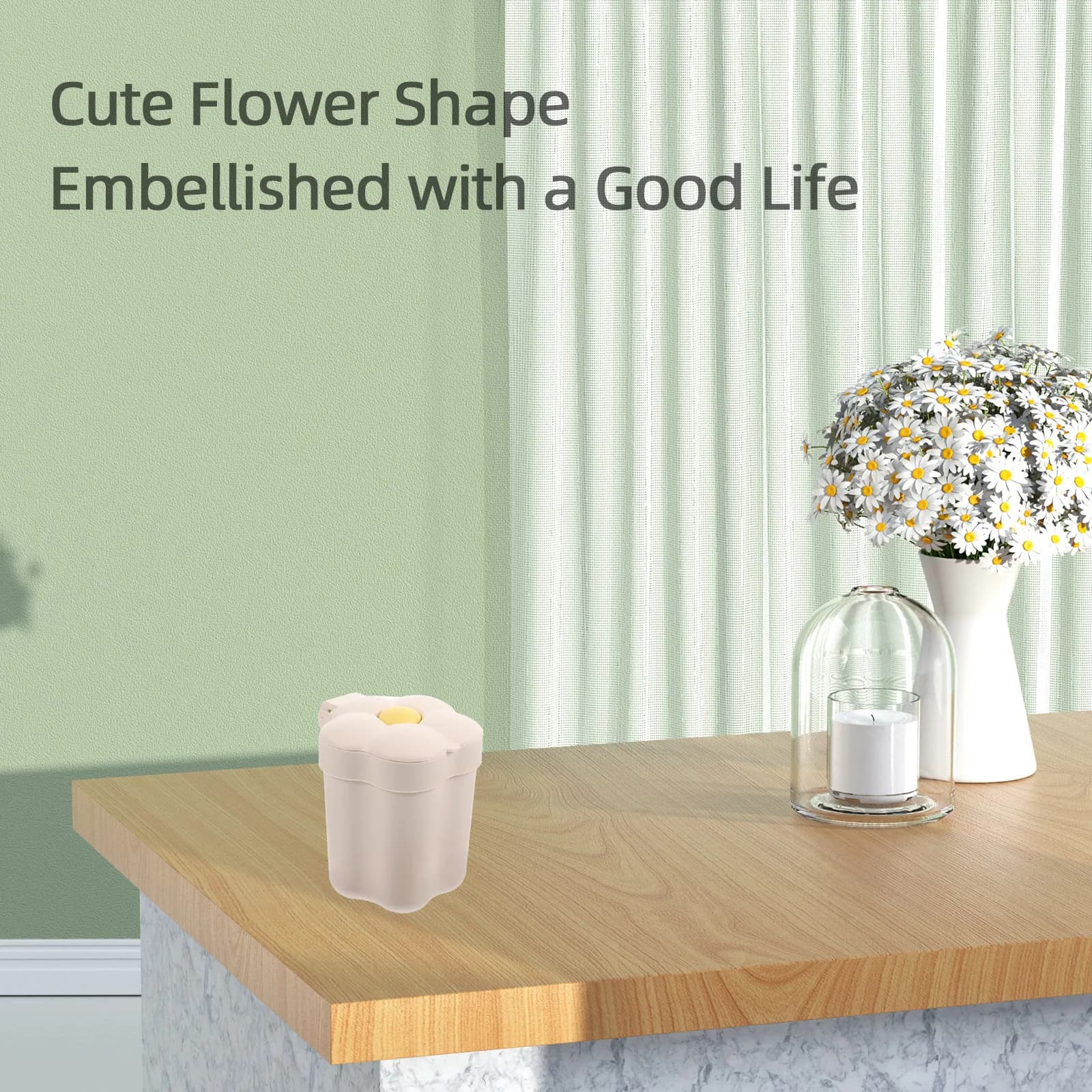 Cestino da scrivania a forma di fiore con coperchio, mini contenitore ermetico per rifiuti per ufficio, camera da letto, soggiorno, scrivania, tavolo, piano di lavoro