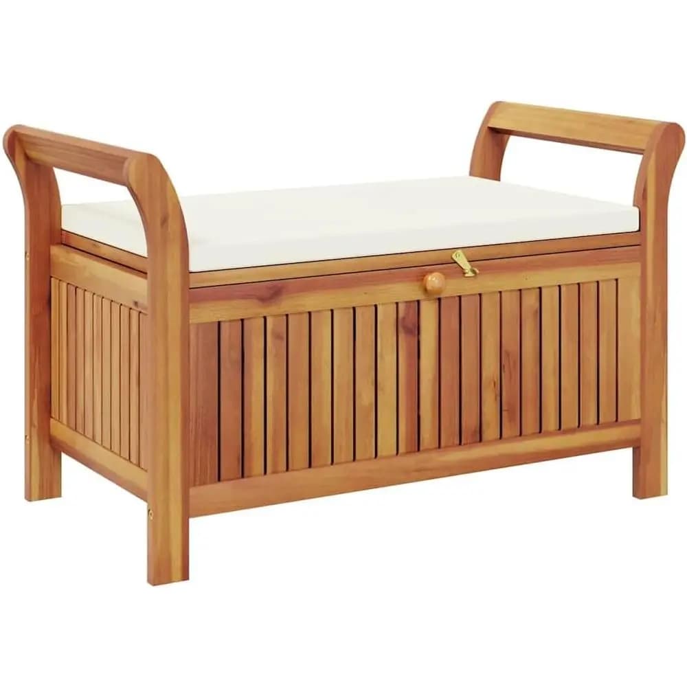 Panca Contenitore da Esterno con Cuscino, Box Contenitore da Giardino, in Legno Massello di Acacia, per Patio, Balcone, Veranda, Piscina, Giardino