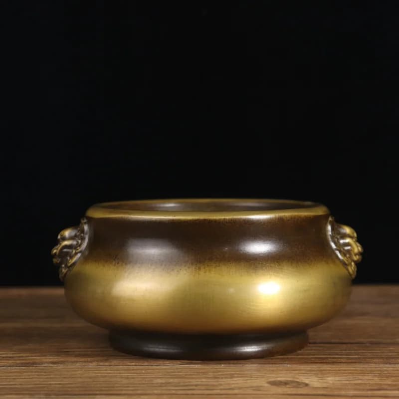 Brass lion ear , copper , tea ceremony , burner for incense sticks, disc incen