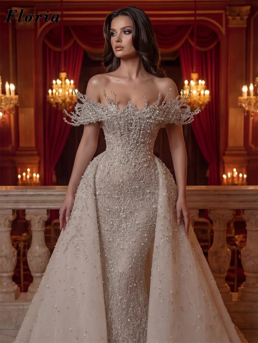 Abiti da Cocktail Personalizzati 2025 con Spalle Scoperte e Gonna Staccabile, Eleganti Vestiti da Sera con Perline e Paillettes per Matrimoni e Feste