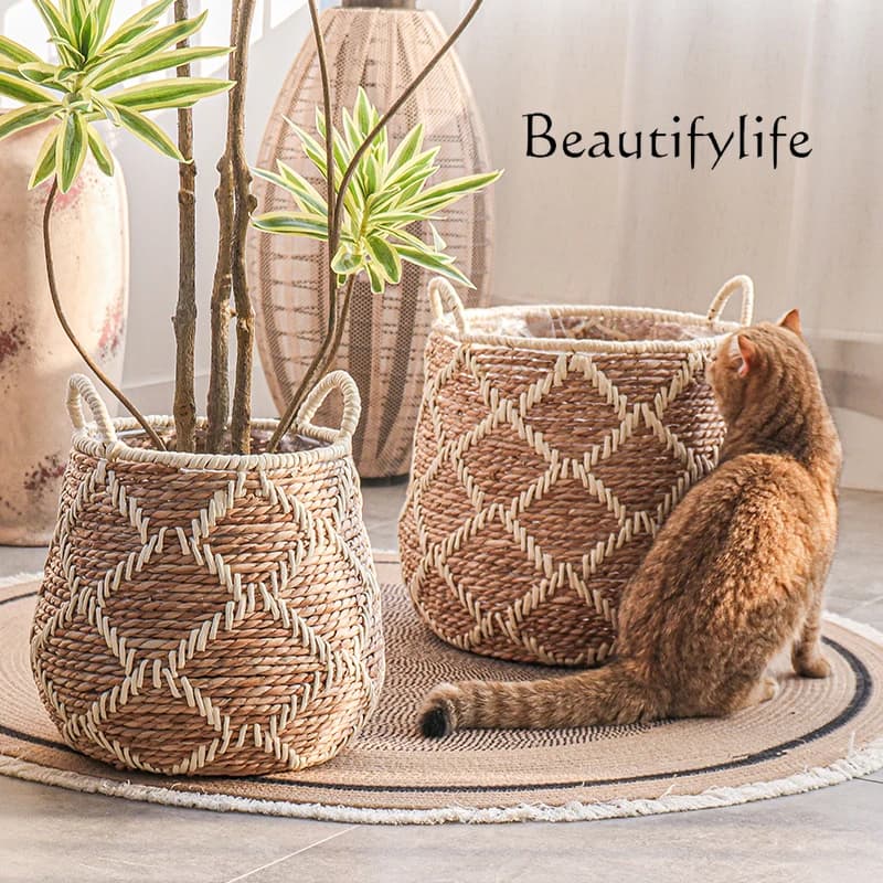Woven flower basket large flower pot green plant potted plant set living room balcony model room shopping mall decorative orname