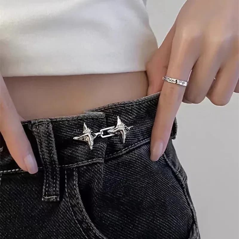 Tool for shaving four-point star-shaped life, buckle for fixing life. Adjustable waist buckle, fashionable jeans.