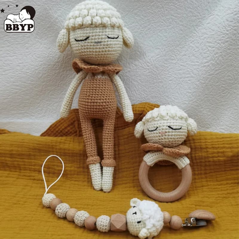Clip per ciuccio per bambini all'uncinetto, campana per pecore, sonaglio per dentizione, catena per ciuccio, ragazzo, ragazza, unisex, massaggiagengive, regalo per la doccia infantile